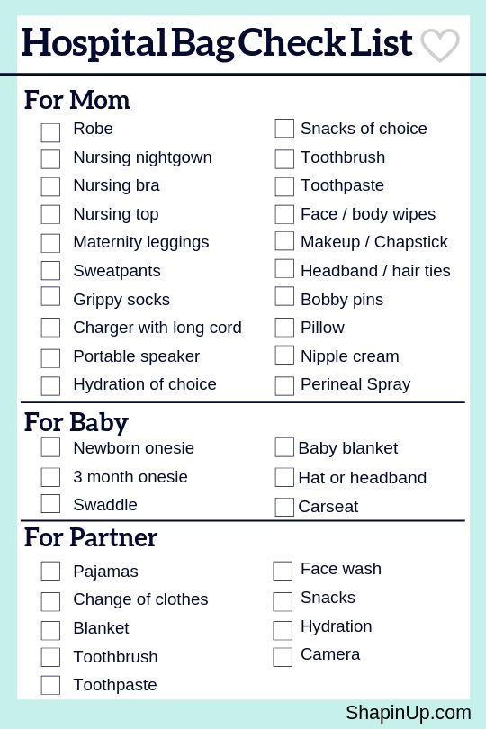 list of what to pack in hospital bag for baby